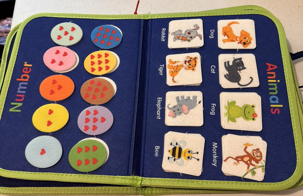 Multicolor Felt Learning Toy Book with Animals, Numbers, Dinosaurs