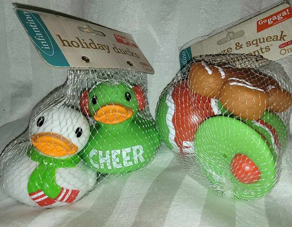 Infantino Holiday Christmas Ducks & Squeeze & Squeak Ornaments Gingerbread NEW