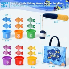 Montessori Toys for 1 Year Old – 20PCS Cloth Fishing Game with Stacking Cups,…