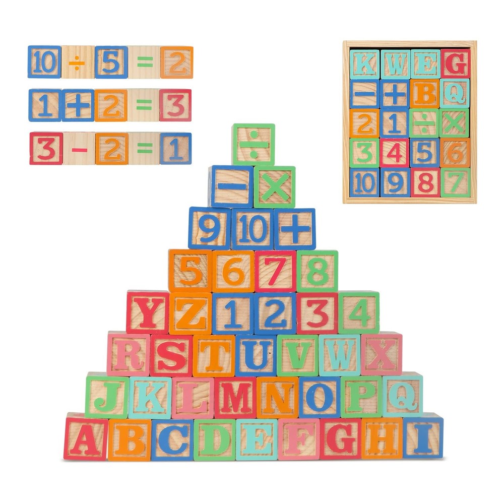 ABC Wooden Building Blocks for Toddlers 3 Large, 40 PCS Alphabet & Number Sta…