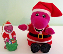 NWOT Plush Barney Santa We Wish You a Merry Christmas Board Book 1999 + Ornament