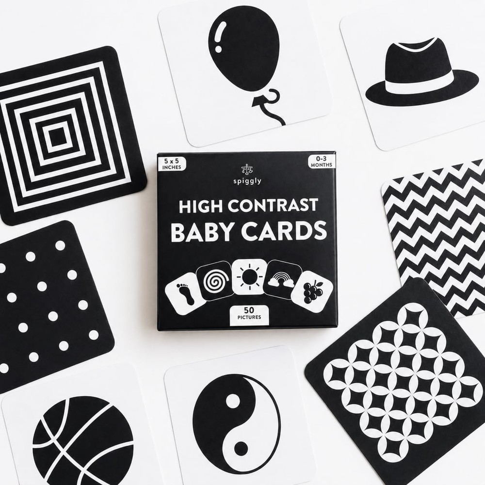 Spiggly High Contrast Baby Visual Stimulation Cards – Infant, Black and White