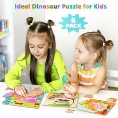 8 Pack Wooden Jigsaw Puzzles for Toddlers Baby Kids 3 4 5Years Old Color Shape
