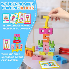 Wooden Number Building Blocks – 20Pcs Stacking for 3+ Years Old Kids, Digital Bu