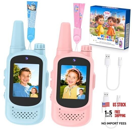 Video Walkie Talkies for Kids, Rechargeable Kids Walkie Talkies 2 Blue+Pink