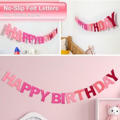 Pre-Strung Happy Birthday Banner & Felt Garland Set – Ombre Pink Birthday Dec…