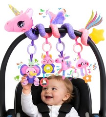 Zendstanding Musical Car Seat Toy for Babies 0-12 Months Girl, 5-in-1 Pink