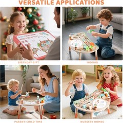 Wooden Activity Table, 9-in-1 Montessori Sensory Play Table with Shape Sorter Fi