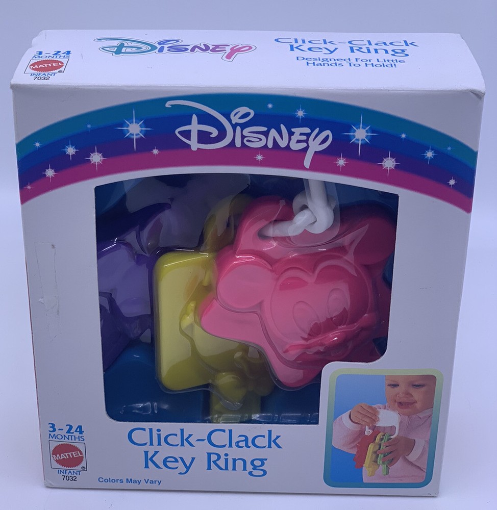⭐ NEW Vtg Disney Click-Clack Key Ring Infant Baby Mickey Mouse Toy Mattel 7032 ⭐