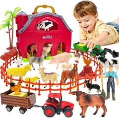 Montessori Learning Farm Animal Playset – Big Red Barn with 14 Figures & Tractor