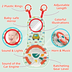 Carseat Toy for Infants, Baby Steering Wheel Toys with Mirror, Music Lights 6-12