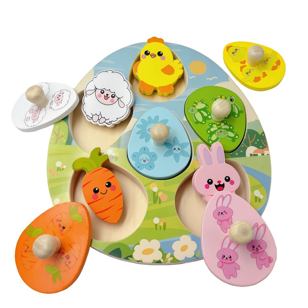 Easter Wooden Peg Puzzles Montessori Educational Toys for Toddlers 1-3 Years,…