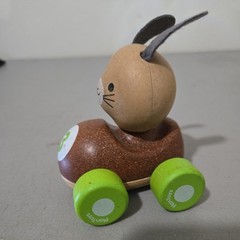 PLANTOYS Wooden Bunny Push Car Toy Green Number 3 Preschool Racer Toddler