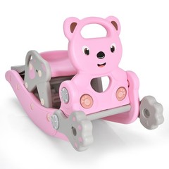4-in-1 Slide & Rocking Horse Set Toddler Slide Playset with Basketball Hoop Pink