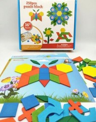 Wooden Pattern Blocks Set 250 Pcs Montessori Tangram Geometric Shape Puzzle