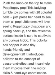 B. toys Ladybug Toy Popping Toy Poppitoppy Balls Push Down Spin Top Green