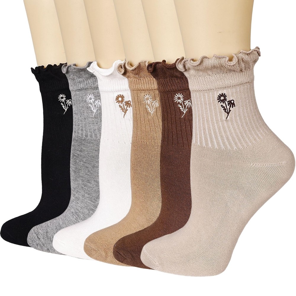 Mcool Mary Women’s Ruffle Socks,Casual Ankle Embroidery Breathable Cool Knit …