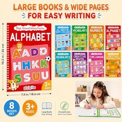8pc Magic Grooved Handwriting Practice Books Reusable Kids Tracing Workbook Set