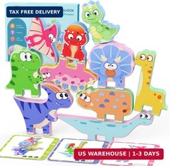Montessori Dinosaur Stacking Blocks 10 Pack Wooden Toy for Toddlers 2-5