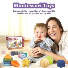 Montessori Baby Toys 6-12 Months, Stacking Rings Soft Blocks & Balls