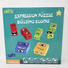 Expression Emotions Puzzle Wooden Building Blocks Toy For Kids Speech