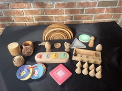 Montessori Wooden Play Lot Toddler Baby Sorting Toys colors 75 pcs puzzle shapes