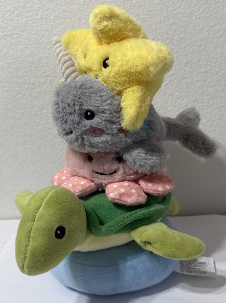 Plush infant toddler stacking rattle toy sea creatures soft baby toy 5 Pcs