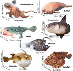 7PCS Sea Creatures Toys, Anglerfish & Sunfish Figurines Ocean Marine Animal Toy