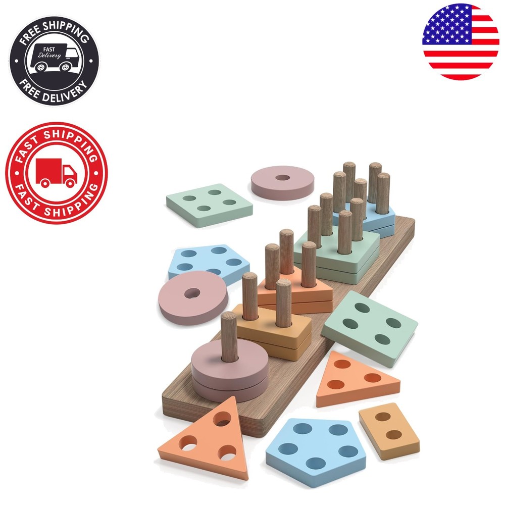 Shape Sorter and Stacking Blocks for 1-2 Olds – Colorful Montessori Gift