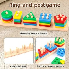 Wooden Geometric Shape Sorter Stacking Blocks Montessori Learning Toy Kids Gift