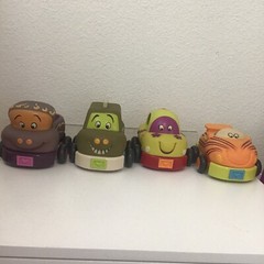 Full Set of 4 Battat B Wheeee Ls Soft Cars Taxi Truck Pull Back Toy – Just B You