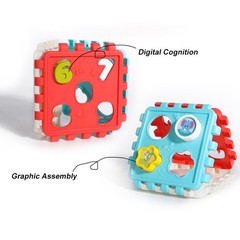 Baby Blocks 16 Shape Color Recognition Toys With Colorful Sorter Cube Box