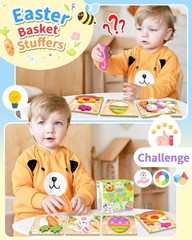 Easter Wooden Puzzles Toys for Toddler, 4 Pack Easter Basket Stuffers Party F…