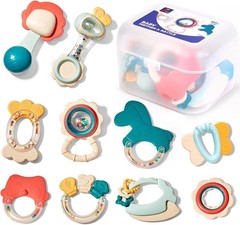 Baby Rattles Teething Toys Set 10 Non-Toxic Shaker Infant Gifts