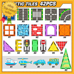 Magnetic Tiles City Road Set Kids Toys for 3 Year Old Boys Girls Magnetic Buildi