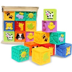 Baby Blocks, 9PCS Soft Squeeze Building Blocks Stacking Toys for 6+ Months Ba…