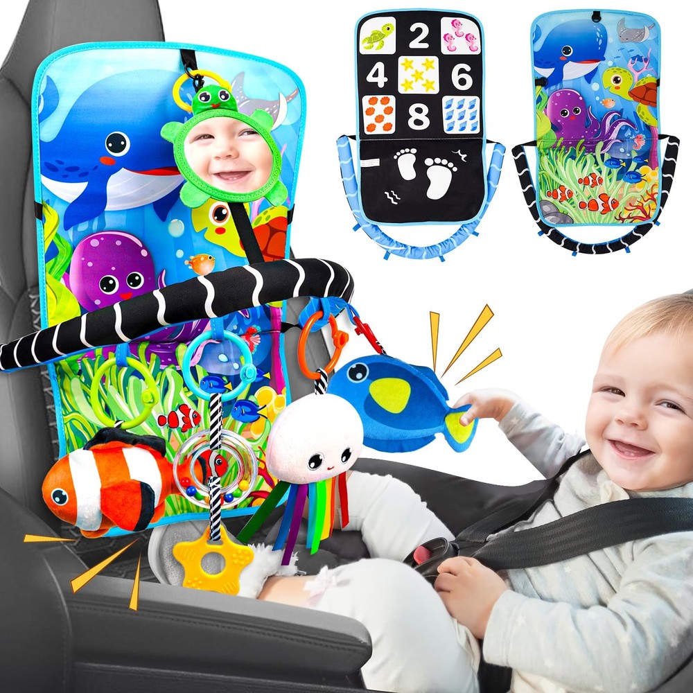 Baby Car Seat Ocean Animals Toys – Kick and Play Double Sided Infant Car Seat…