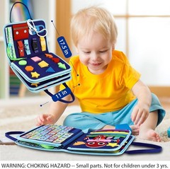 Blue Dinosaur Montessori Busy Board for Toddlers – 8 Engaging Activity Pages