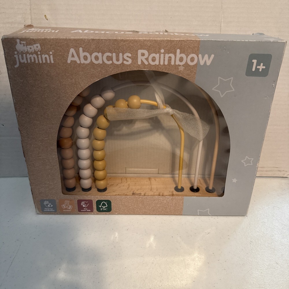 Jumini Wooden Rainbow Counting Toy Neutral Baby Toddler Bead Abacus Montessori