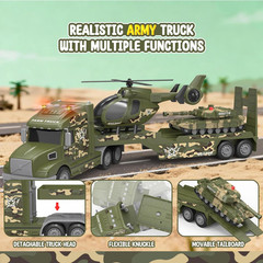 Toddler Toys for 3 4 5 6 Year Old Boys – 27″ Large Semi Army Truck Toy with Tank