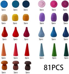 81 Wooden Loose Parts Sensory Bin Filler Toys Mandala Rainbow Stacker Open Ended