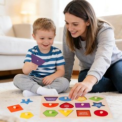 Montessori Wooden Peg Shape Puzzles for Toddlers 1-4, Sturdy Easy-Grip Education