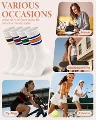 Striped Crew Socks for Women, Cotton Retro Novelty Tube Socks Athletic Casual…