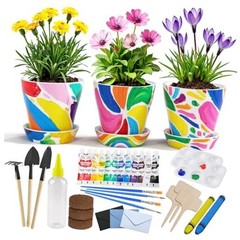 Kids Gardening Set Paint and Plant Flower Gardening Kit with 3 Pots, Kids