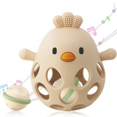 ChooKaChoo 2-in-1 Baby Teething Rattle Toy, Sensory Grasping Beige w/Rattle