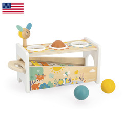 Janod Pure Tap Pastel Wooden Xylophone Pounding Bench Cherry Wood Balls Bee