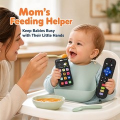 Baby Silicone Remote and Phone Teether, 2pack Teething Toy for 3 Black 2