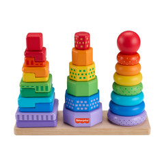 New Fisher Price Mattel Wooden Stacking Shape Sorter 26 Pieces 18 m + toy