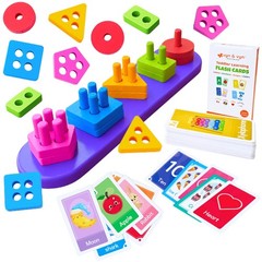 Montessori Toys for 1 2 3 Year Old Boys Girls, 2-in-1 Wooden Shape Sorter & F…