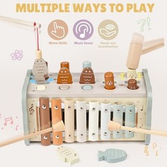 Wooden Montessori Toys for 1 Year Old – Hammering Pounding Toy Neutral Color